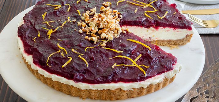 Photo of a cranberry tart with pecan crust